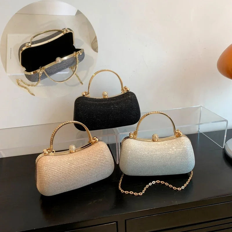 1PC Gold Fashion Chain Handbag Unique Shoulder Slung Small Banquet Bag For Dinner Storage Oasis Select