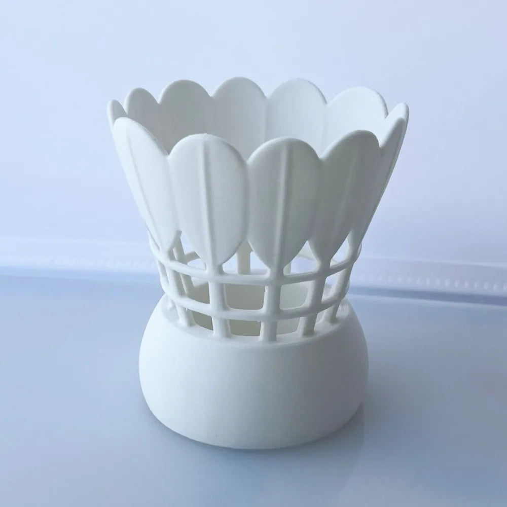Unique 3D Printed Badminton Pen Holder Funny Sports Element Desktop Organizer Non-Slip Plastic Pen Stand Study Oasis Select White-L