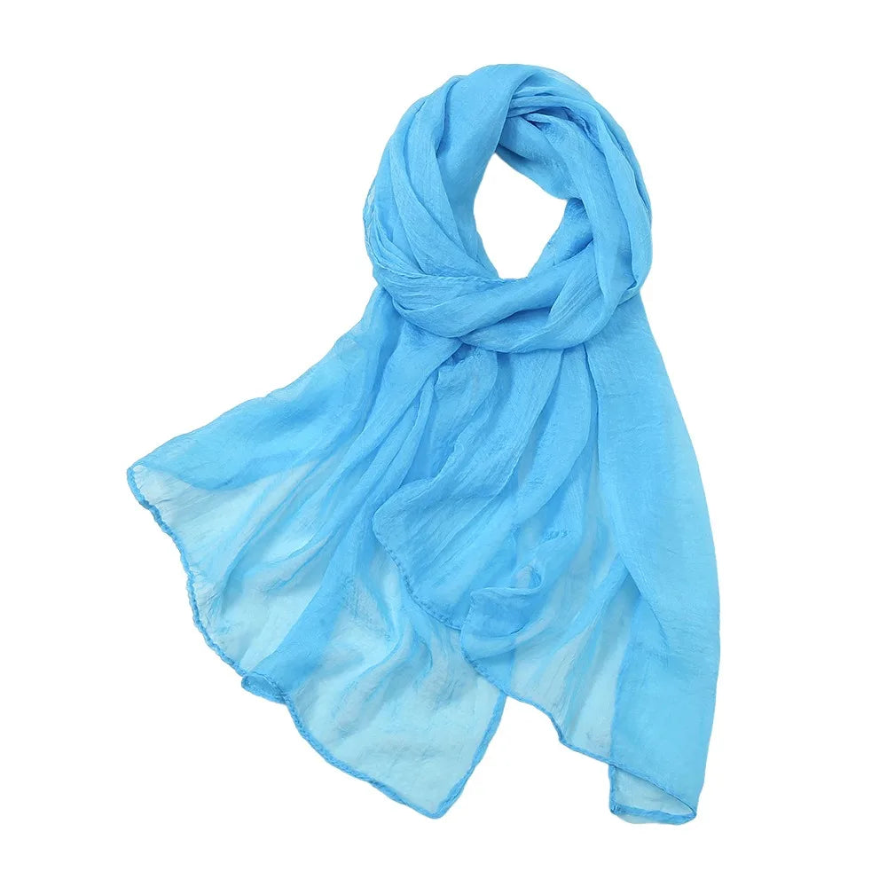 Elegant Solid Color Chiffon Scarf Thin Protection Sunscreen Shawl Soft Long Female Wrap Shawls Summer Oasis Select Sky Blue