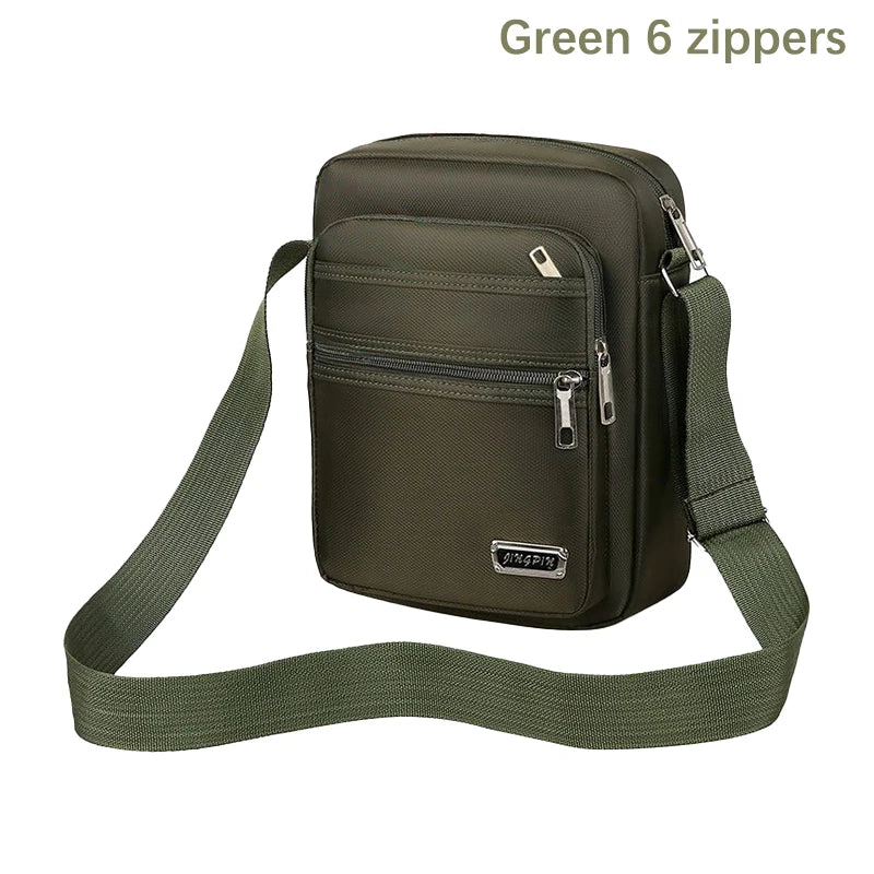 Men's Nylon Waterproof Crossbody Bag – Multi-Pocket Shoulder Crossbody Shoulder Bag Oasis Select Green 6 zippers