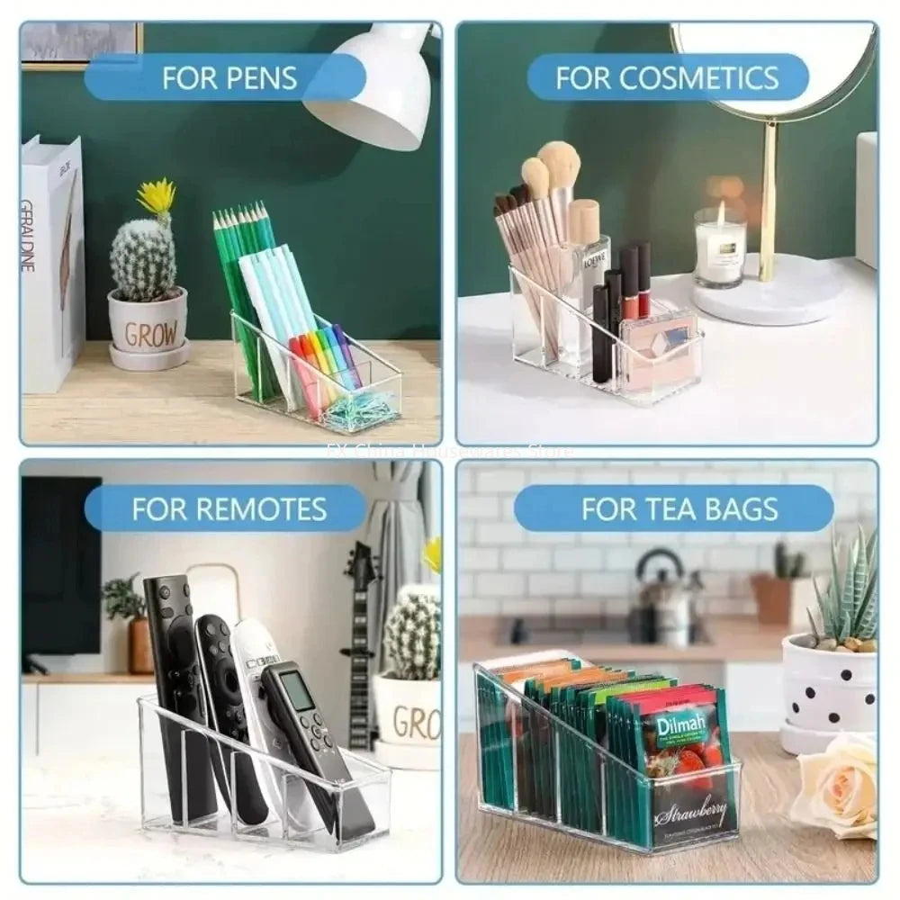 Romote Control Holder with 4 Compartments Clear Romote Holder Home Decor Kitchen Acccessories Make Up Orangizer Oasis Select