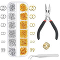 About 1200pcs Gold & Silver Jump Rings with Lobster Clasps + Pliers - DIY Jewelry Making Kit for Necklaces & Earrings Oasis Select White K Gold