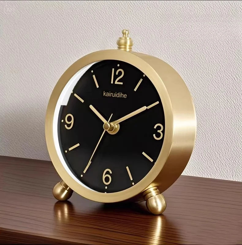 Brass Light Luxury Clock Living Room Simple and Quiet Quartz Clock Bedroom Bedside Table Decoration Home Decoration Oasis Select
