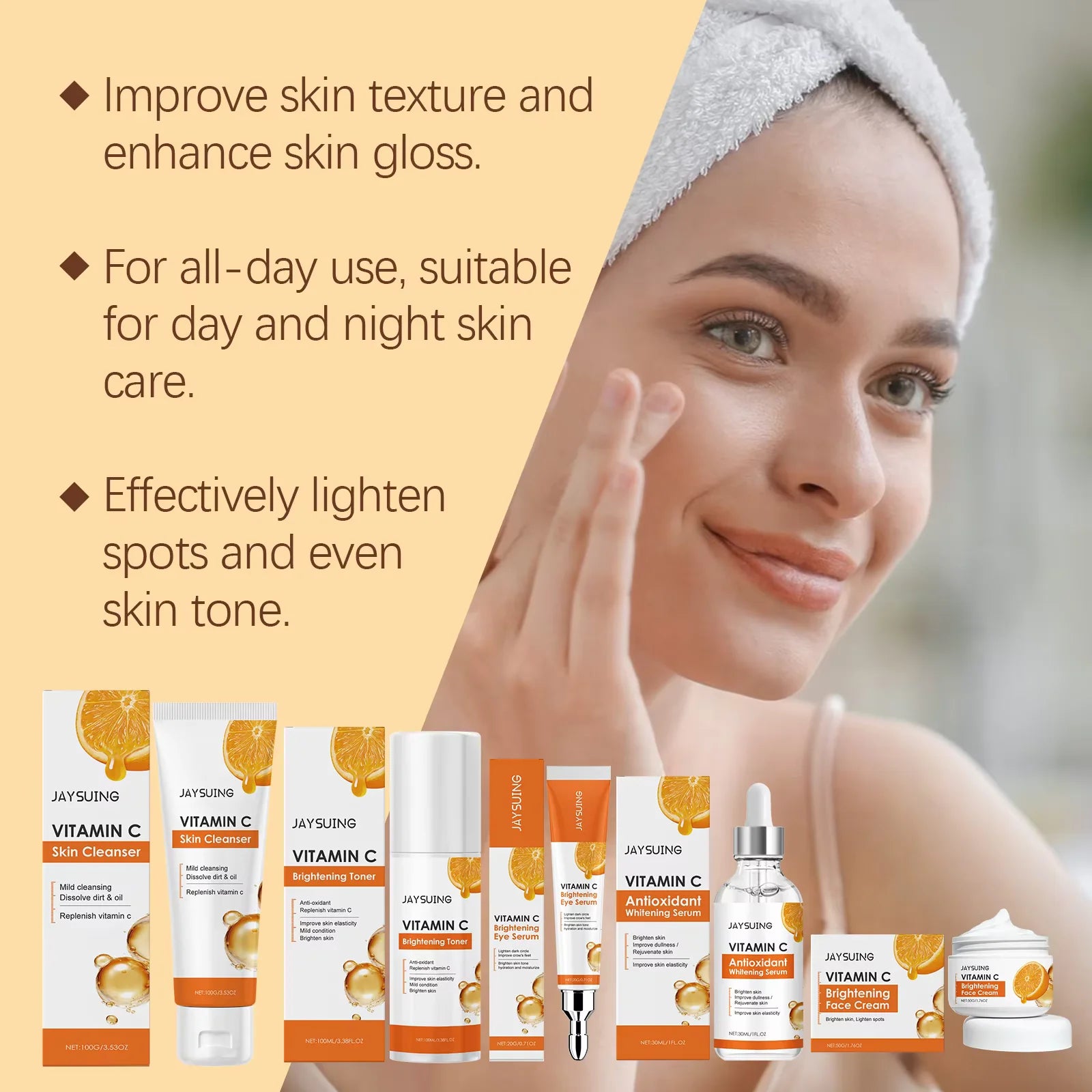 Vitamin C Skincare Set Face Whiten Cream Dark Spots Serum Cleaning Facial Cleanser Moisturizer Toner Firming Eye Cream Oasis Select