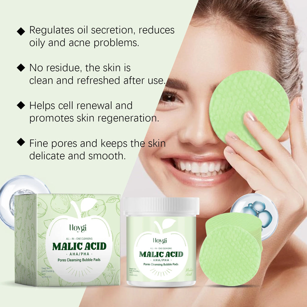 Hoygi Malic Acid Pore Cleansing Exfoliating Pads – 40 Pack Exfoliating Cleansing Pads Oasis Select