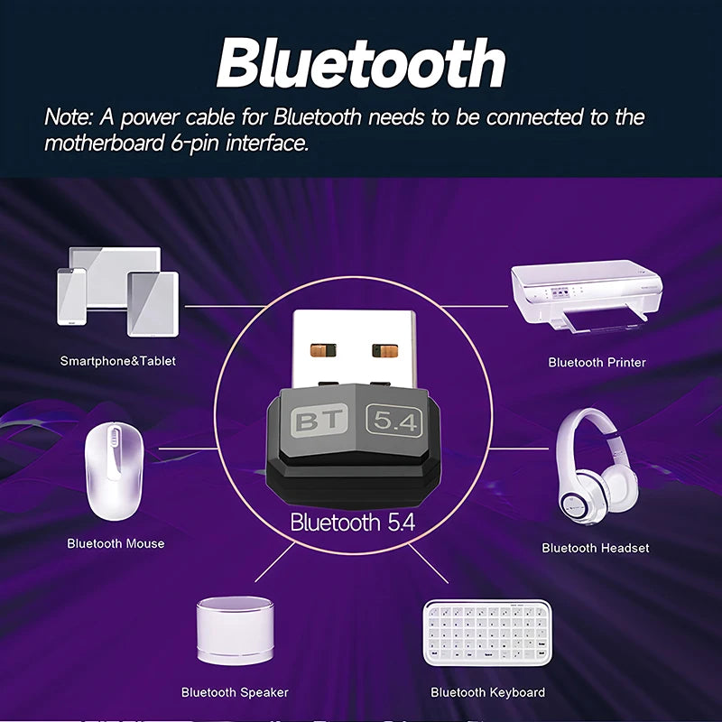 USB Bluetooth 5.4 Adapter Audio Dongle Adapter Mini USB Wireless Receiver/Transmitter For PC/Laptop Driver Free For Win10/11 Oasis Select