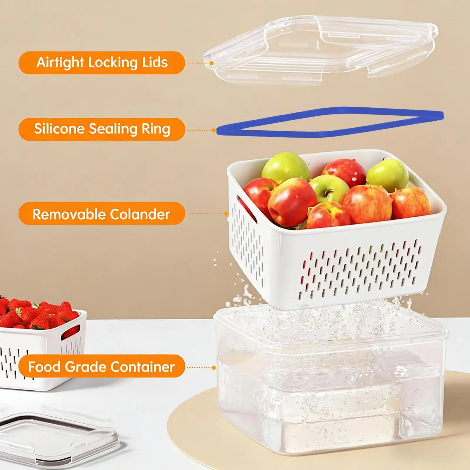 Large Vegetable Drain Basket Special Fruit Preservation Box for Refrigerators Kitchen Double Layer Storage Container Oasis Select