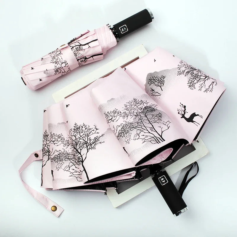 Automatic Double Sunny Umbrella Large Sunshade Sunblock Folding Retro Oil Painting Umbrella Oasis Select