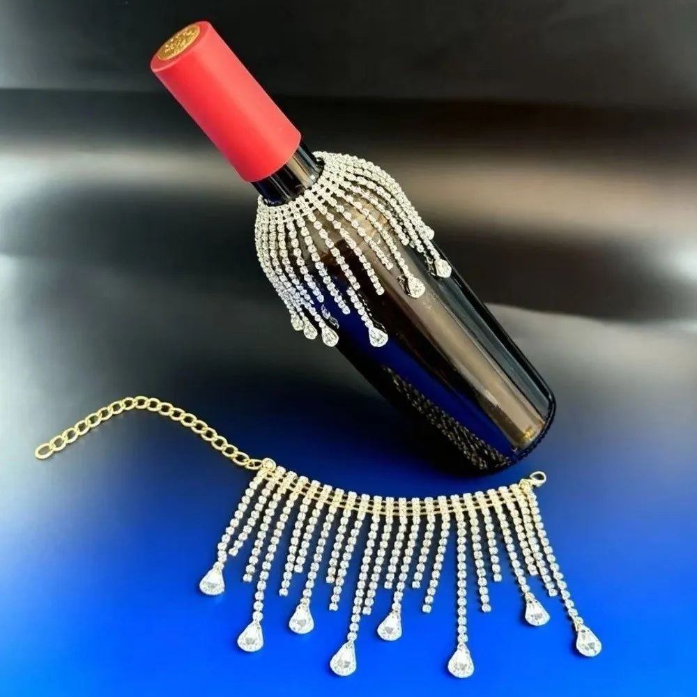 Crystal Rhinestone Fringe Bottle Cover – Elegant Tassel Chain
