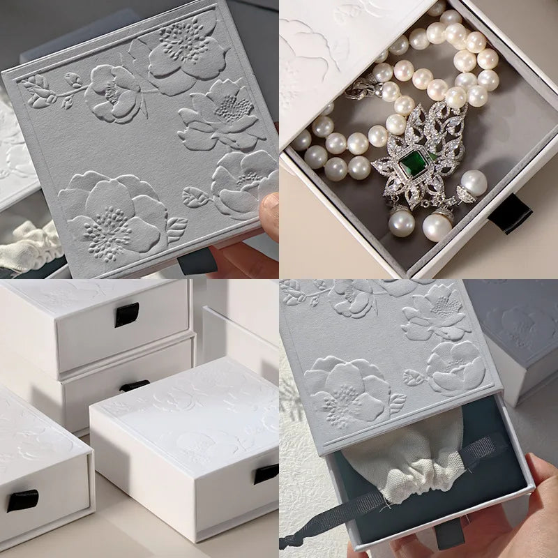 Relief Embossed Jewelry Packaging Box Heaven and Earth Cover Necklace Ring Storage Creative Design High-end Drawer Jewelry Box Oasis Select