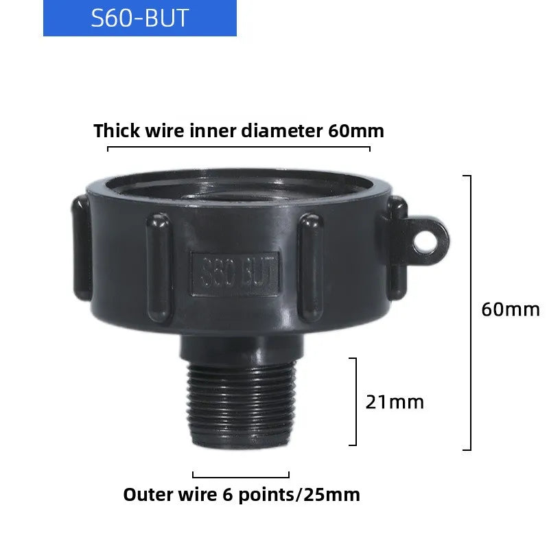 IBC Tank Adapter 60mm to 1/2'' 3/4'' 1'' 2'' Fine Thread Water Pipe Connector High Quality BSP Male Reducing Fittings 1Pcs Oasis Select black S60-BUT