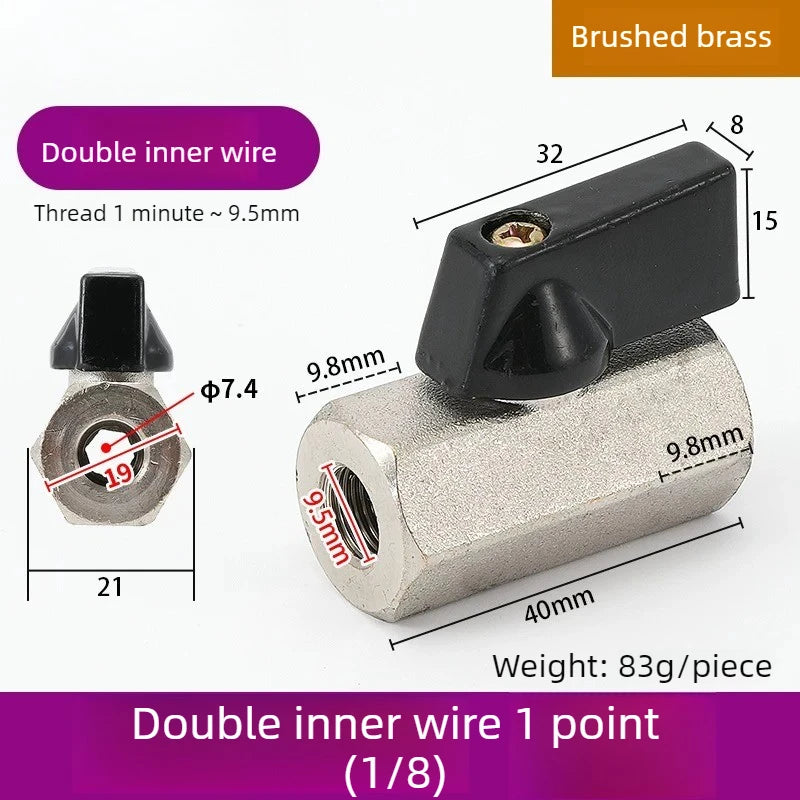 Mini Ball Valve Switch Water Pipe PT1/8, 1/4, 3/8, 1/2 Gas Electric Copper Ball Valve Double Inner and Outer Wire Teeth Oasis Select Double inside 1 A 1PCS