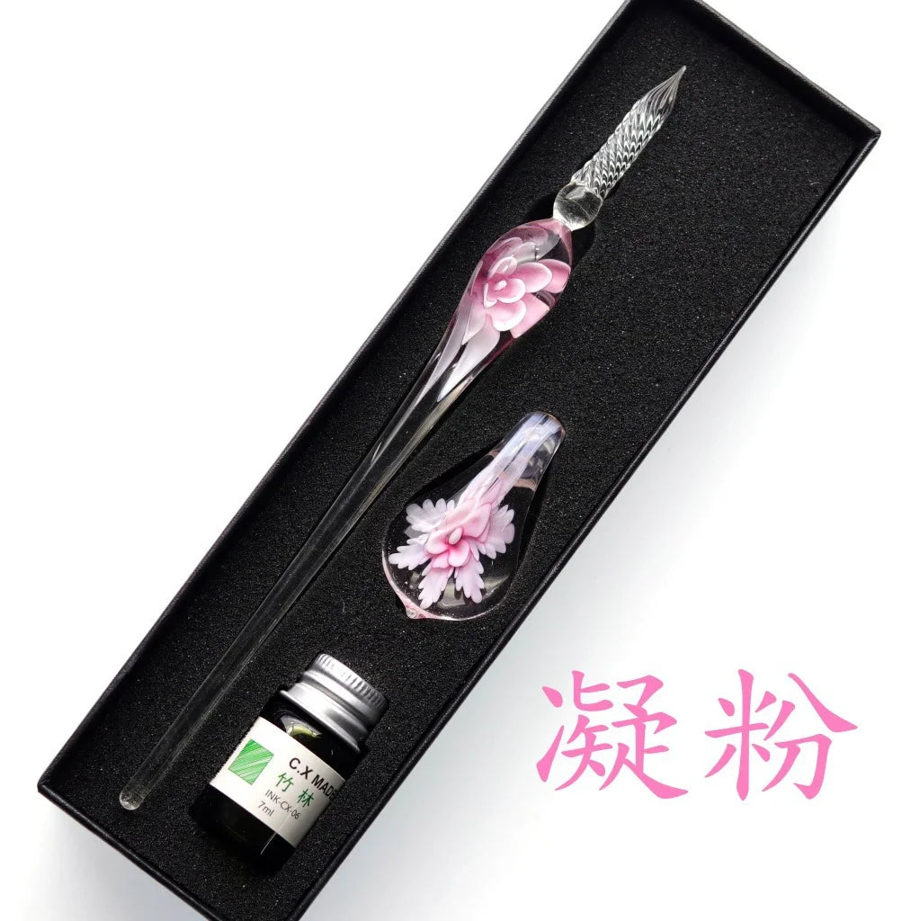 Embedded flower glass pen set, colored dipping pen, street vendor gift box, signature pen, glass pen gift Oasis Select
