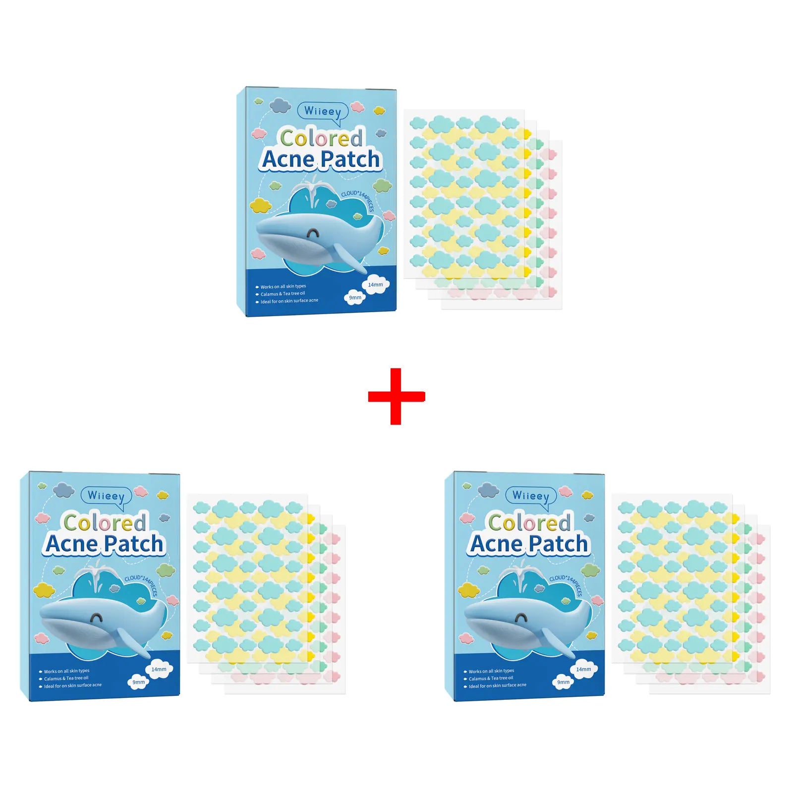 Wiieey Star Acne Patches – Colorful Pimple Stickers 144–288pc Acne Pimple Patch Oasis Select Cloud 144pcs x 3