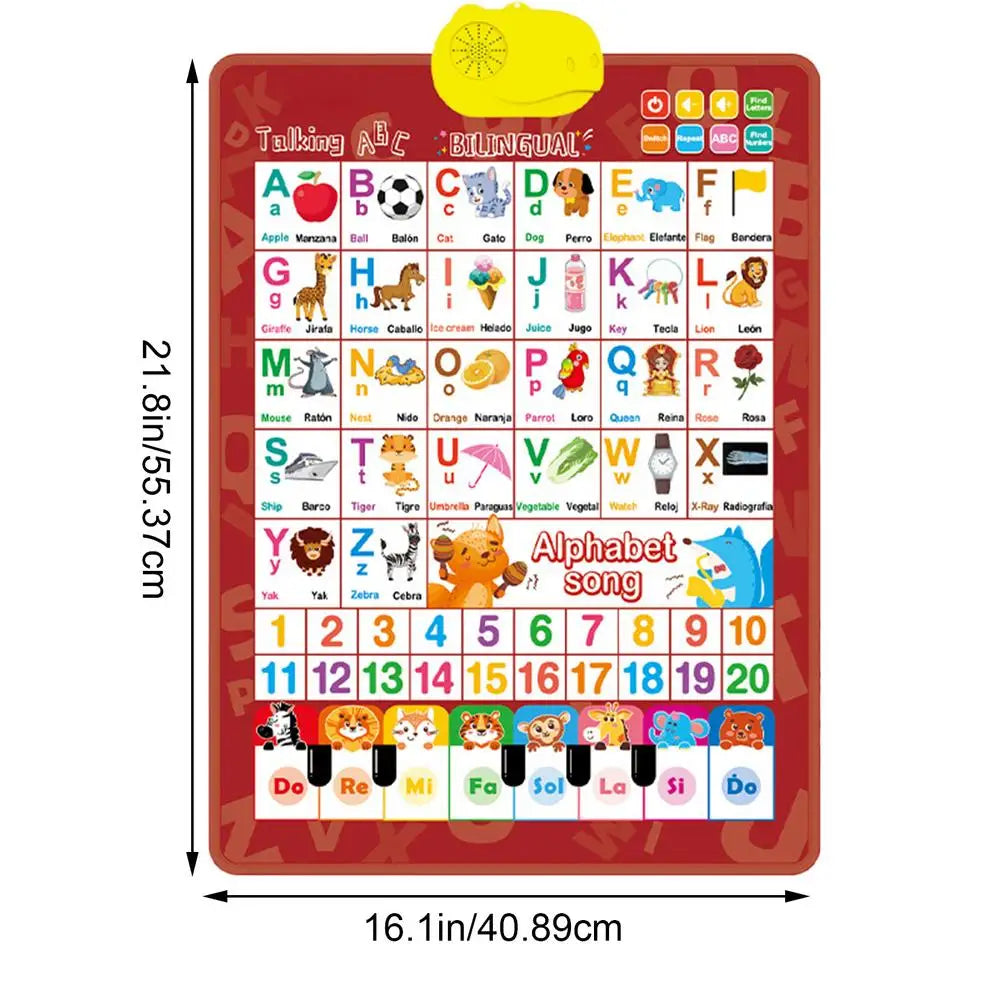 Bilingual Talking Wall Chart for Toddlers Learning Toys En/Spanish Interactive Wall Chart with Musical Alphabet Educational Oasis Select Red