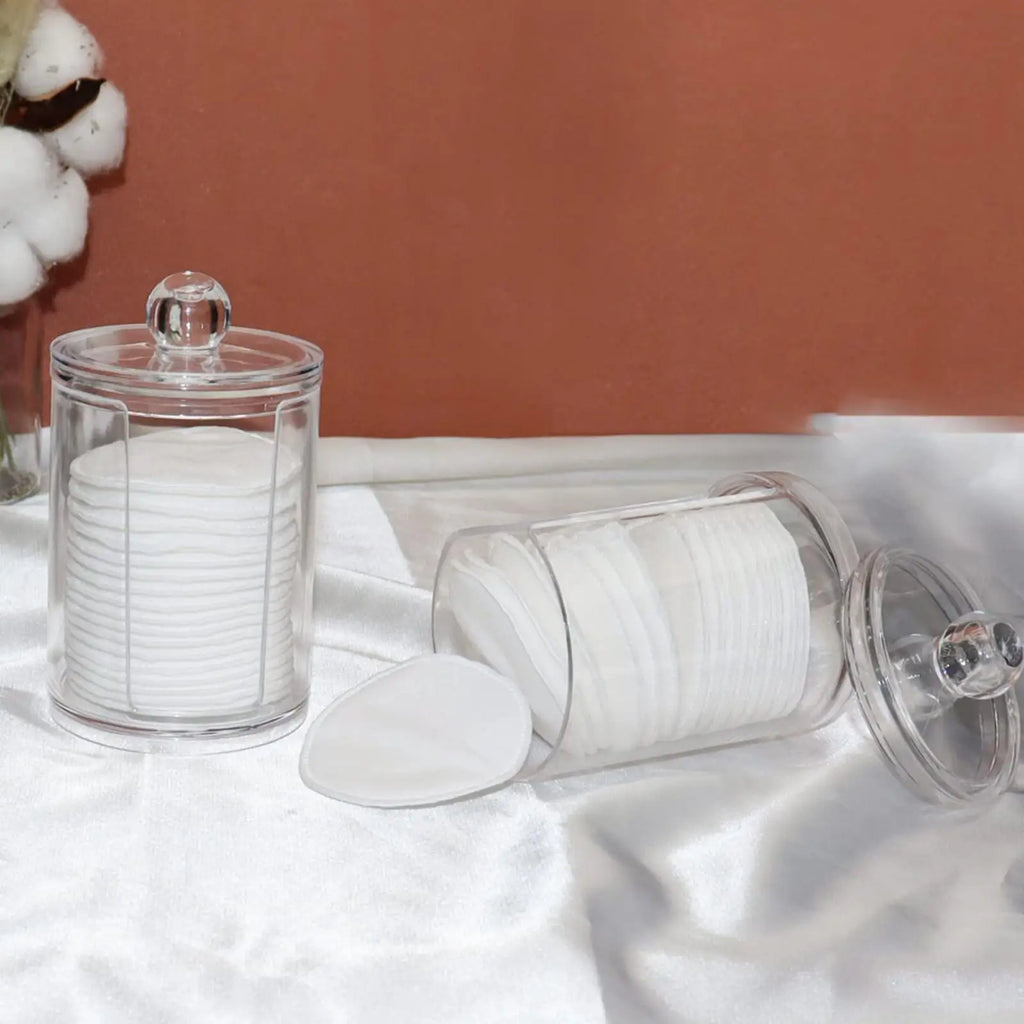 Cotton Round Pad Dispenser with Bamboo Lid/ Transparent Lid, Small Clear Acrylic Container for Cotton Swabs/Cotton Balls Oasis Select