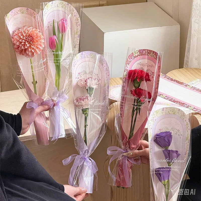 10pcs Flower Packaging Bags Carnation Bouquet Packaging Bags Mother'S Day Party Diy Gifts Wrapping Wedding Party Decor Supplies Oasis Select