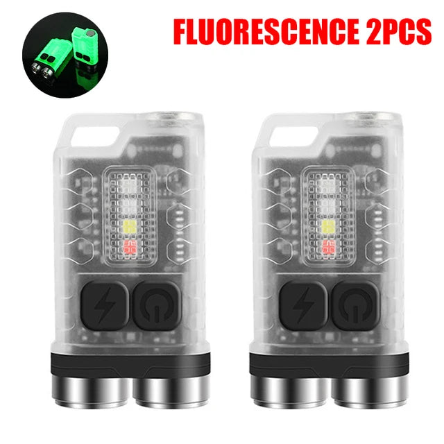 Multifunctional Mini V3 EDC Keychain Flashlight Super Bright Portable Waterproof LED Torch Type-C Rechargeable Pocket Lantern Oasis Select Fluorescence 2PCS