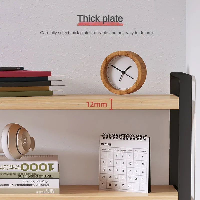 Tiered Desktop Bookshelf Desk Organizer | Steel & Wood Shelf