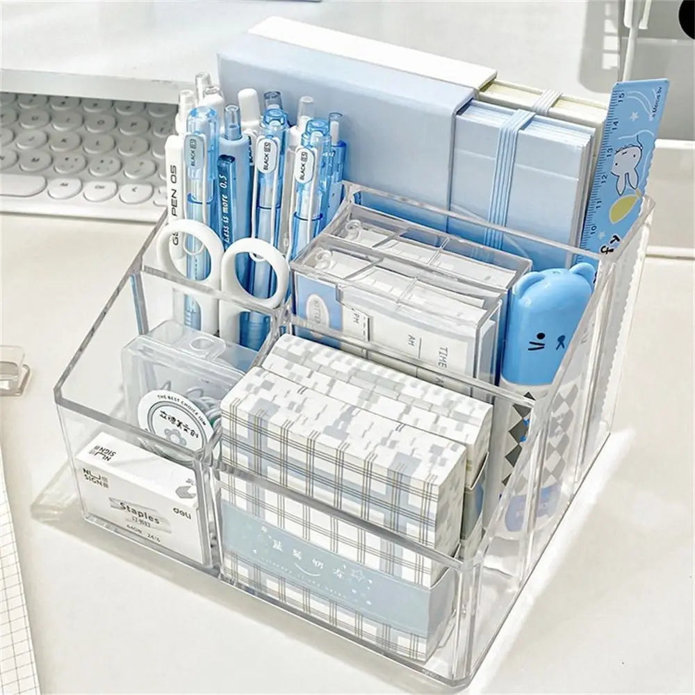 Large Capacity Desk Pen Holder Pen Stand Transparent Stationery Organizer 5-Grid Acrylic Pencil Storage Box Cosmetic Organizer Oasis Select clear 5 grid