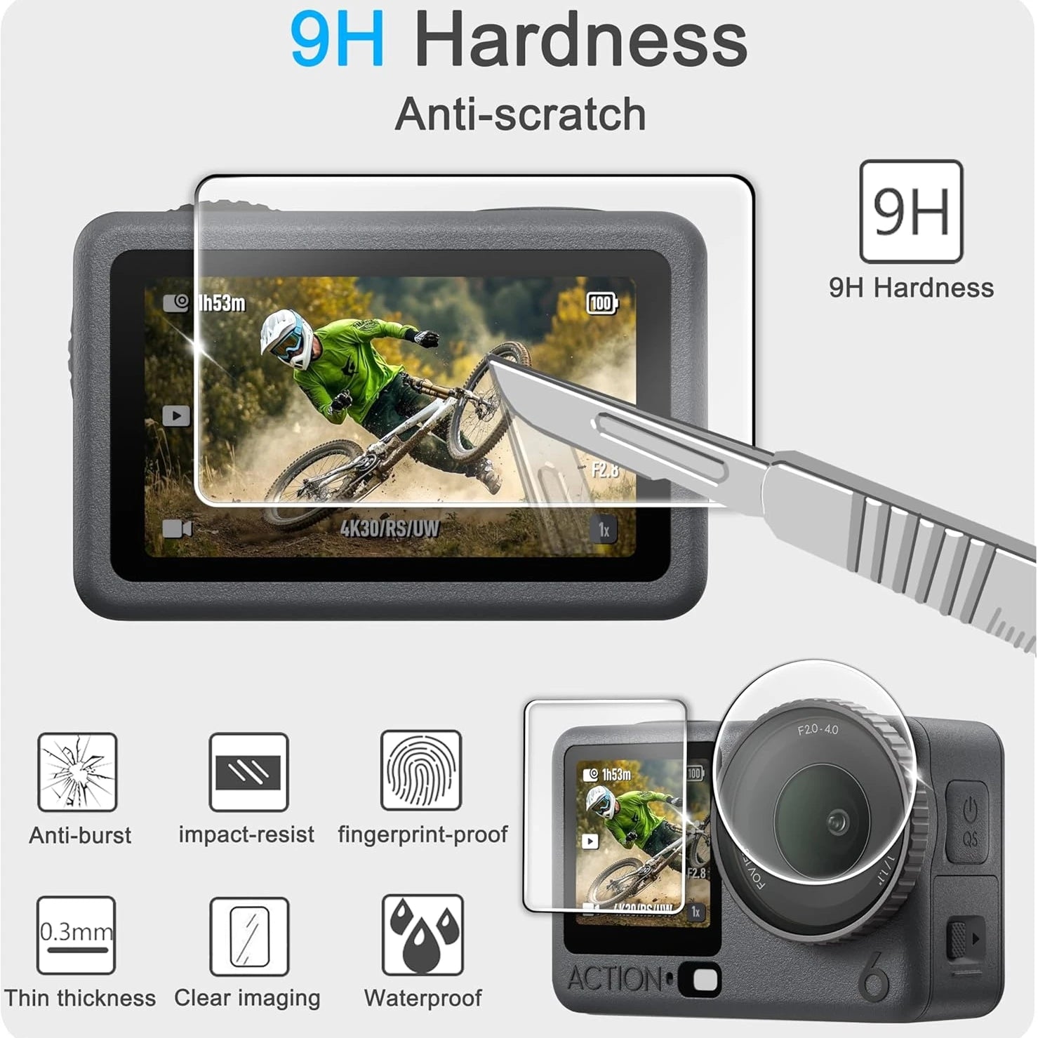 VeFly 9H Tempered Glass Screen Protector – DJI Osmo Action 6
