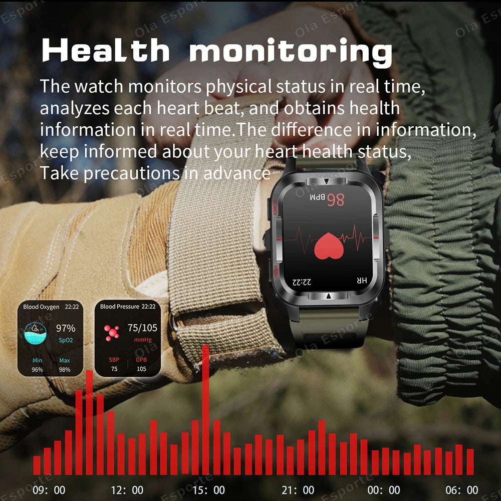 Ola Esporte Military Smart Watch 1.83" AMOLED LED Flashlight