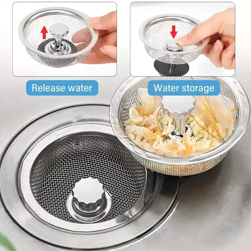 2Set Kitchen Sink Strainer With Handle & Stopper Replacement Drain Basket Stainless Steel Mesh Filter Waste Hole Oasis Select