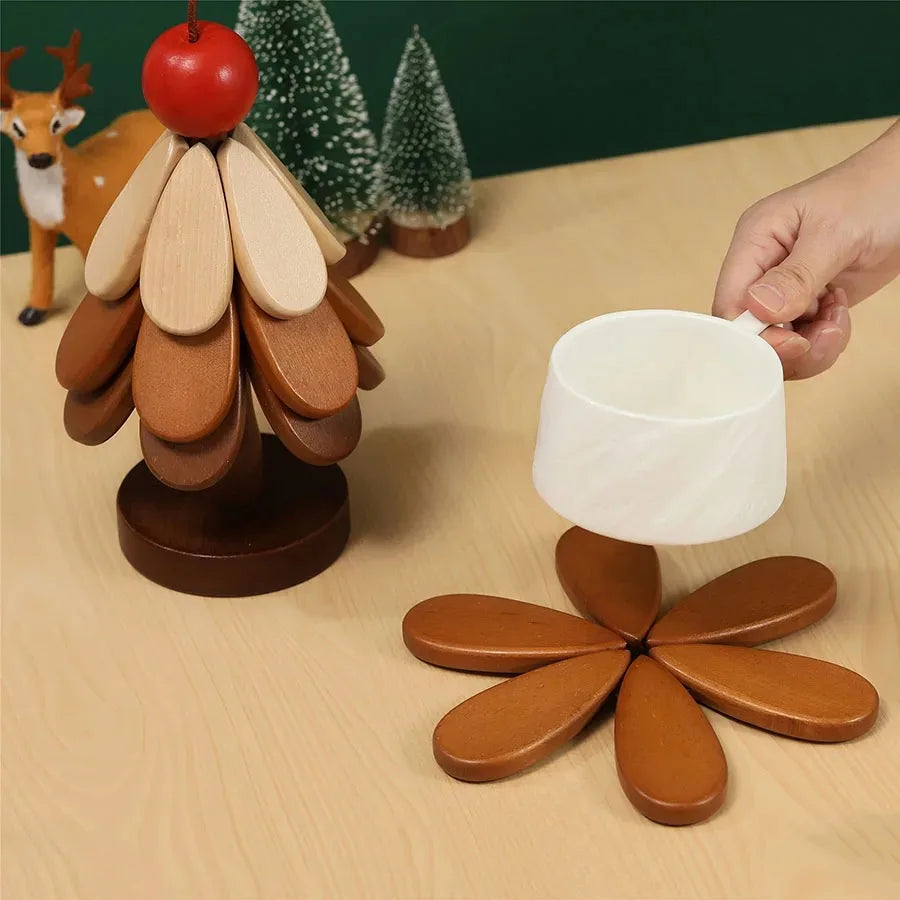 Christmas Tree Wooden Trivet Mat – Heat-Resistant Pot Holder Wooden Trivet Mat Oasis Select