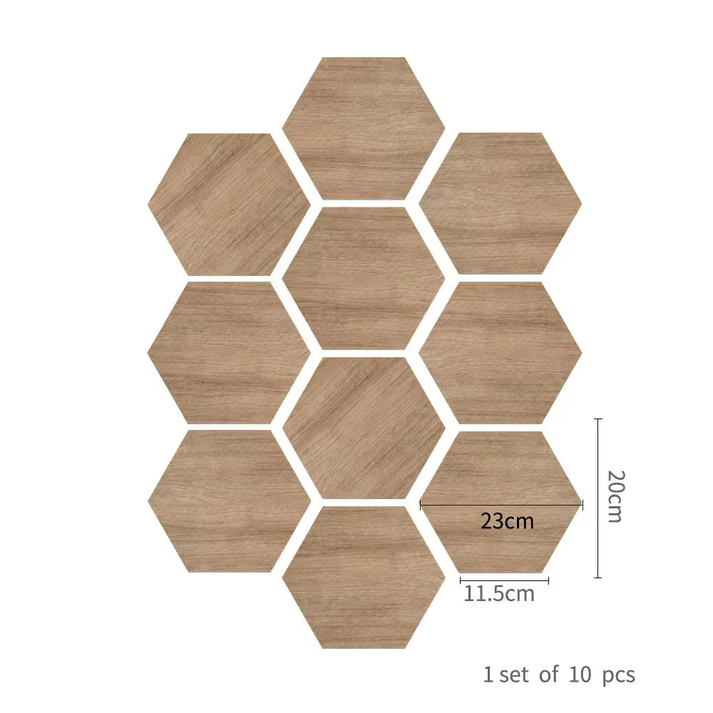 Walnut wood grain hexagonal wall sticker living room balcony waterproof and anti-skid self-adhesive floor sticker Oasis Select DB110 10pcs