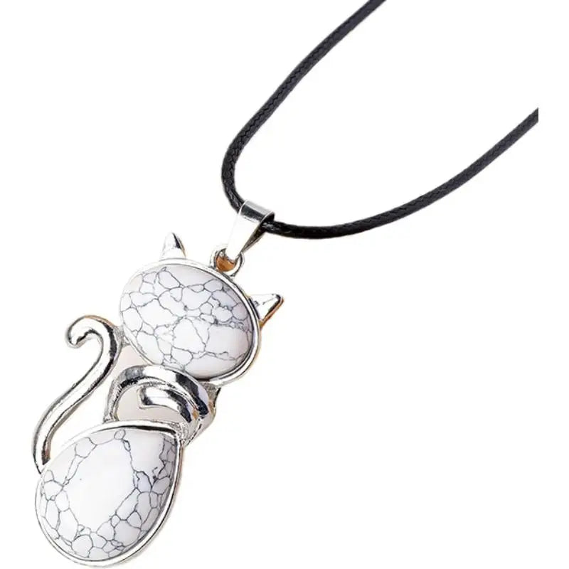 Natural Stone Cat Pendant – Amethyst, Tiger Eye & Crystal