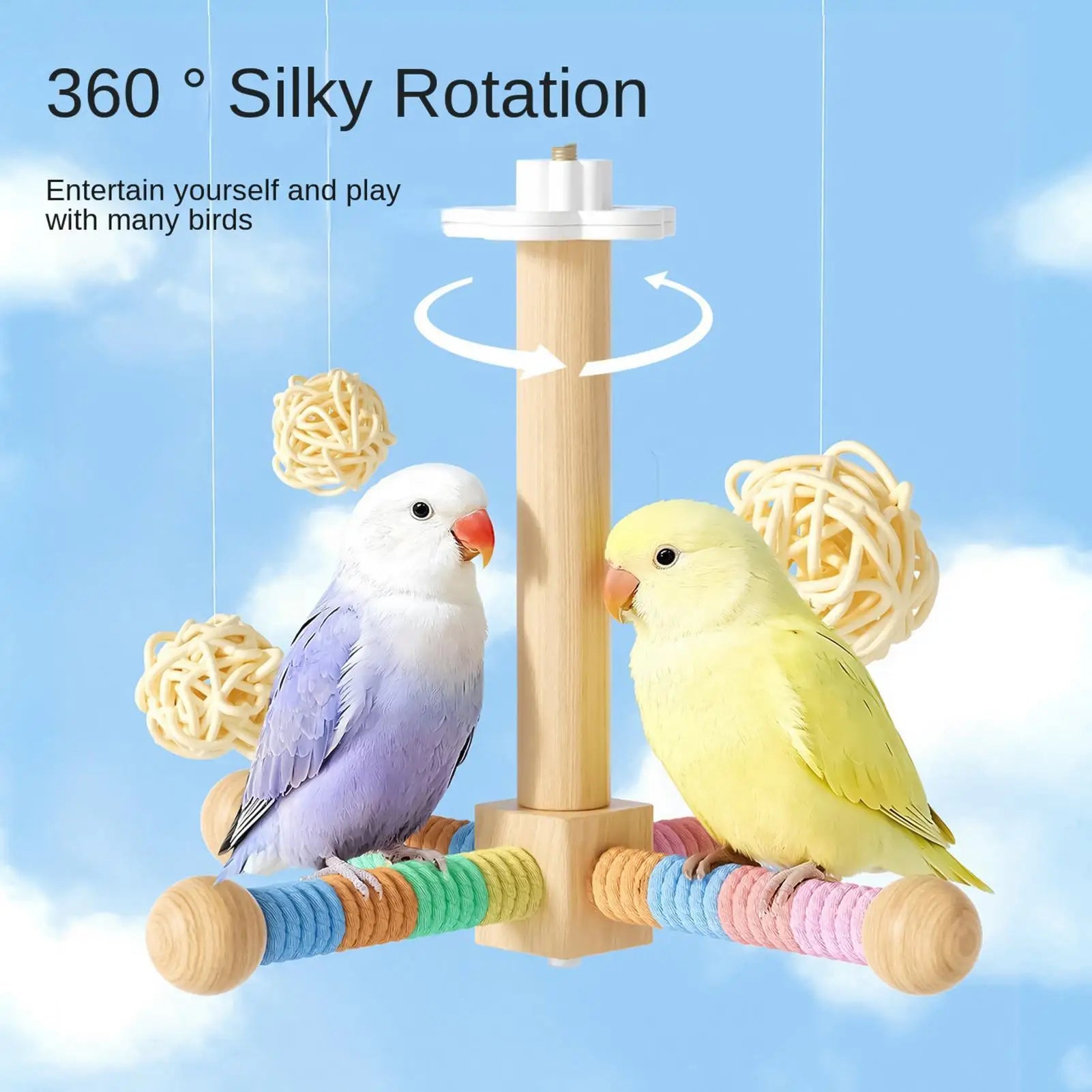 Rotating Wood Bird Perch Toy | Windmill Design for Parrots