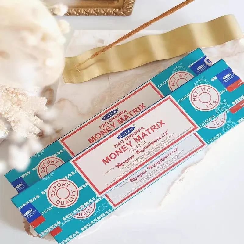 4 Boxes MONEY MATRIX Incense Sticks - Mixed Flavor Satya Handmade Sandalwood/Lavender/BLACK OPIUM/PALO SANTO/Super Hit/NAGCHAMPA Oasis Select