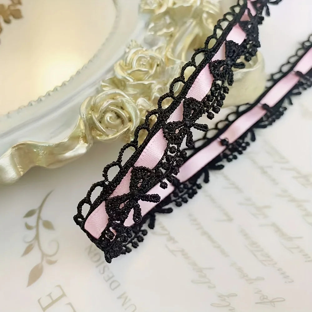 1 Yard X 1.8cm Pink & White Floral Bow Ribbon Lace Trim - Ideal for DIY Crafts,Sewing Edges & Decorative Accessories Oasis Select Dark Pink 1Yard