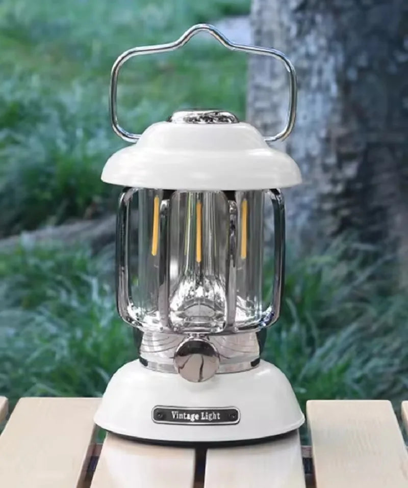 Outdoor Camping Lantern Portable USB Rechargeable Lamp Retro LED Light For Emergency Fishing Hiking Tent Nightlight Waterproof Oasis Select White