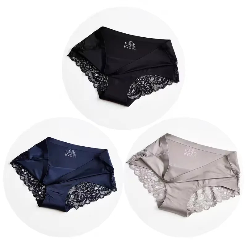 3PCS New Seamless Women Comfort Lace Briefs Hollow Out Panties Set Underwear Low Rise Female Sport Panty Soft Lady Lingerie Oasis Select Set 8 L 3pcs