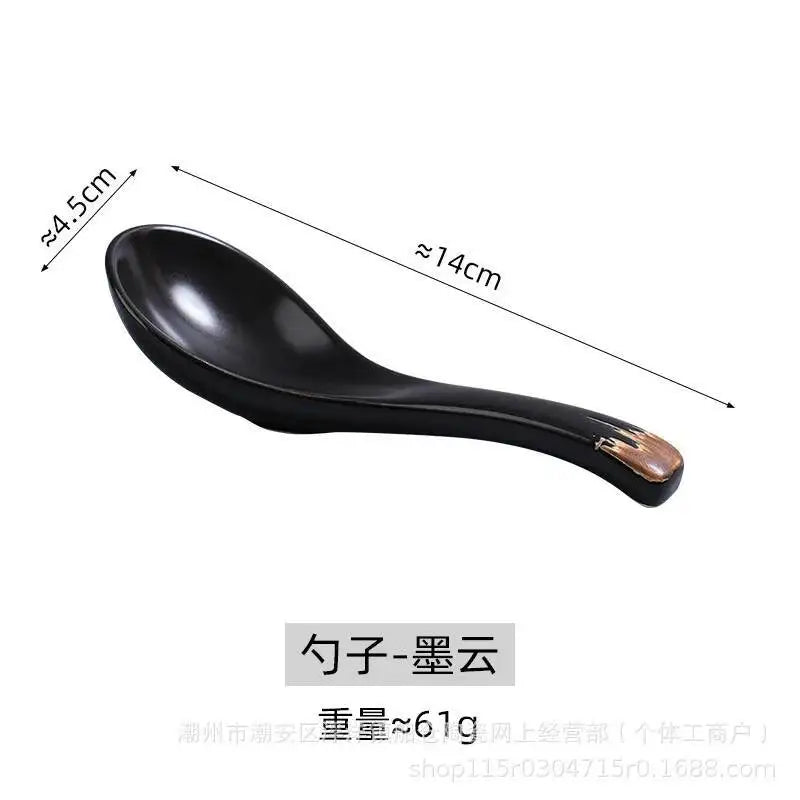 Ceramic Spoon Soup Spoon, Rice Spoon, Tableware Drinking And Eating Spoon Cute Small Spoon Oasis Select Spoon - Ink Cloud