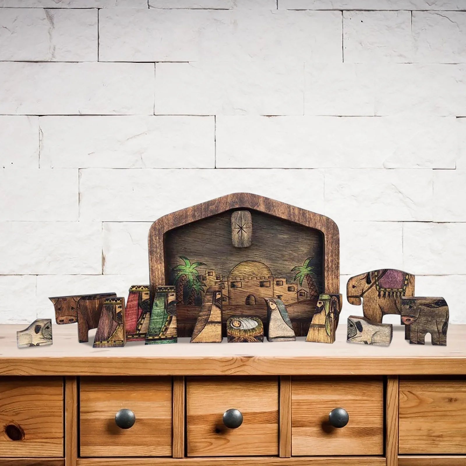 Wooden Nativity Puzzle Set – Wood-Burned Jigsaw Figurines Wooden Nativity Puzzle Oasis Select
