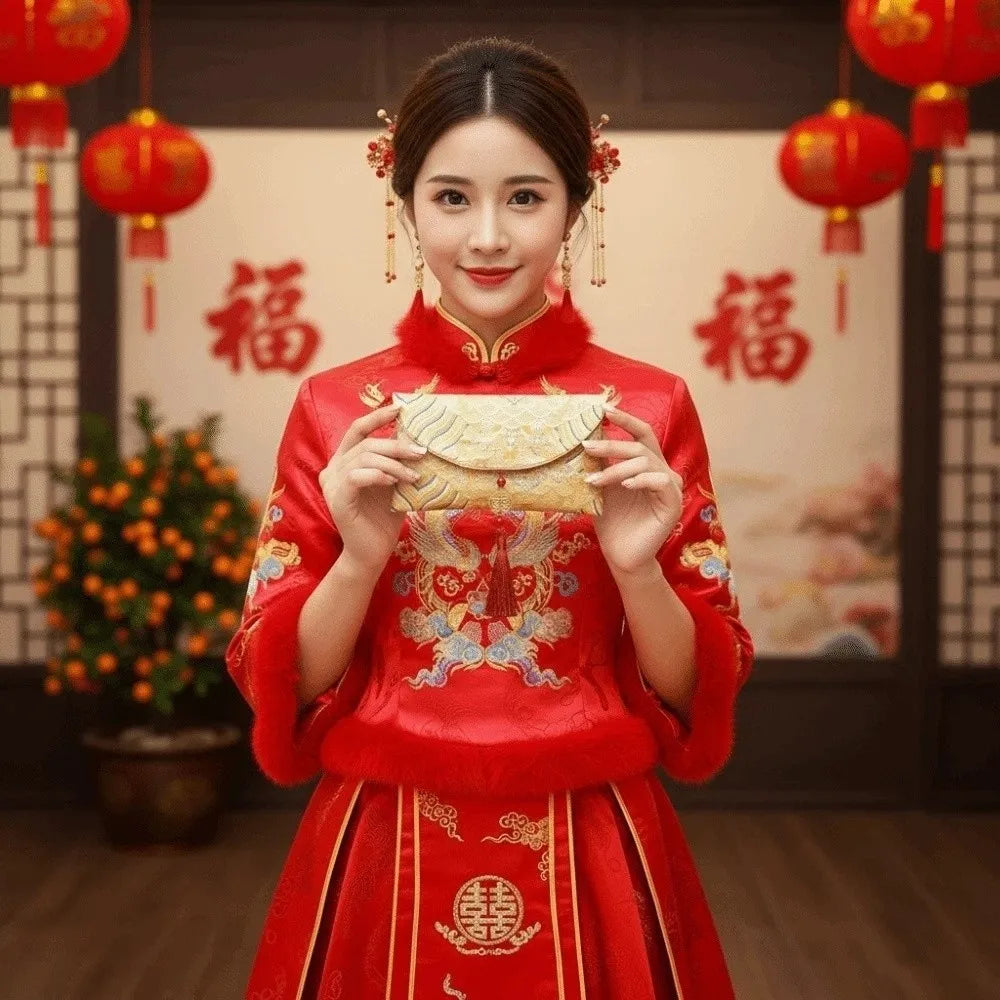 Traditional Spring Festival Red Envelope Embroidered Polyester Lucky Money Packet Tassel Thickened Wedding Hongbao Oasis Select