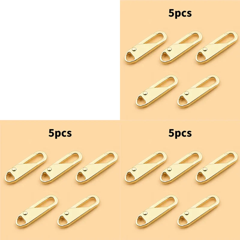 5/10/15/20pcs Universal Replacement Zipper Slider Metal Alloy Removal Zipper Puller Luggage Bag Zip Head DIY Craft Sewing Tool Oasis Select 15pcs Golden