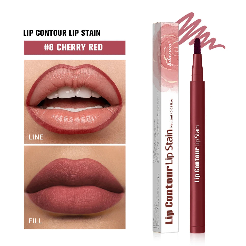 Long-lasting Lip Contour Lip Stain 2 In 1 Smudge-proof Lip Liner Pencil Ultra Pigmented Dual-Sided Design Non-Stick Cup Makeup Oasis Select 8 Cherry Red
