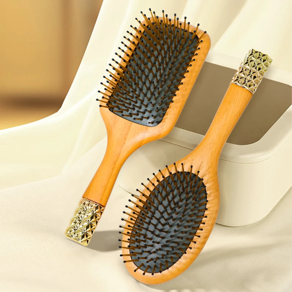 Wooden Airbag Comb Natural Wood Handle Cushion Brush Anti-Static Anti-Tangle Hair Brush Ideal For Daily Hair Styling Oasis Select