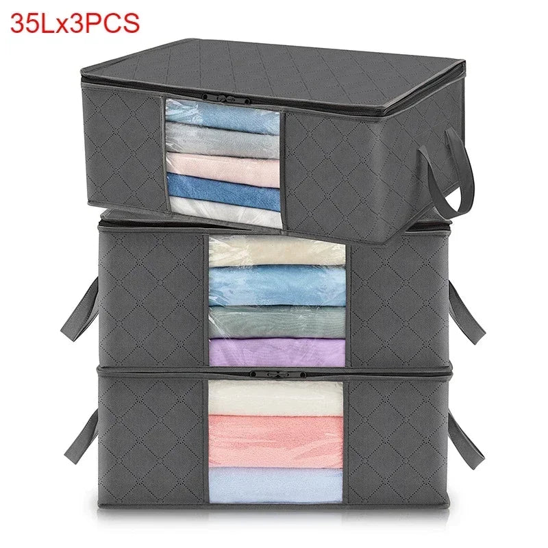 1/3pcs Large Capacity Clothes Storage Bag Organizer With Reinforced Handle For Blanket Comforters Bed Sheets Pillows Toy Oasis Select 35L 3PCS
