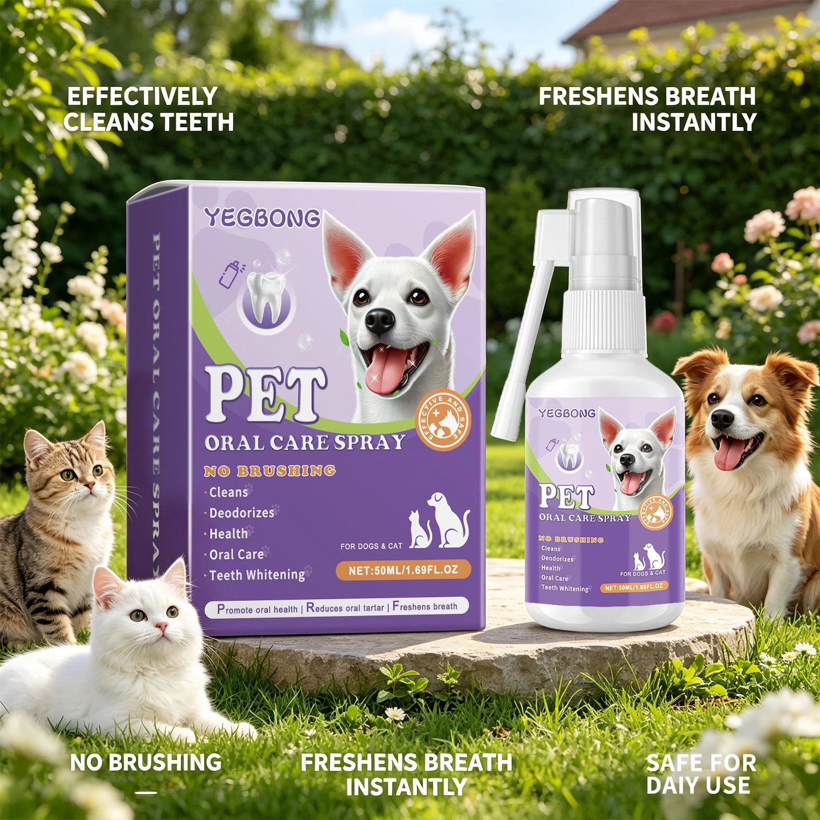 YEGBONG Pet Oral Spray 50ml for Dogs & Cats Bad Breath Treatment Teeth Cleaning Deodorant Dental Care Spray Pet Mouth Freshener Oasis Select