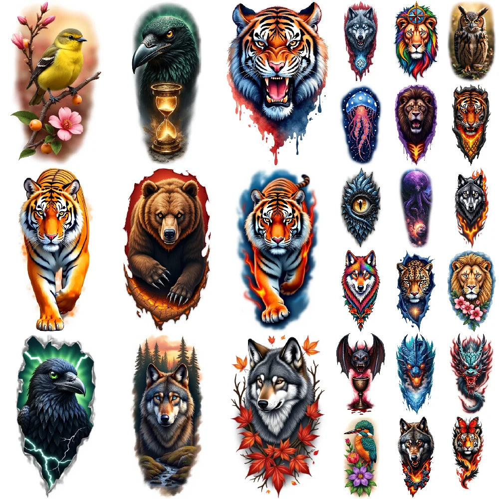 9-Piece Waterproof Temporary Tattoo Stickers – Wolf & Bear