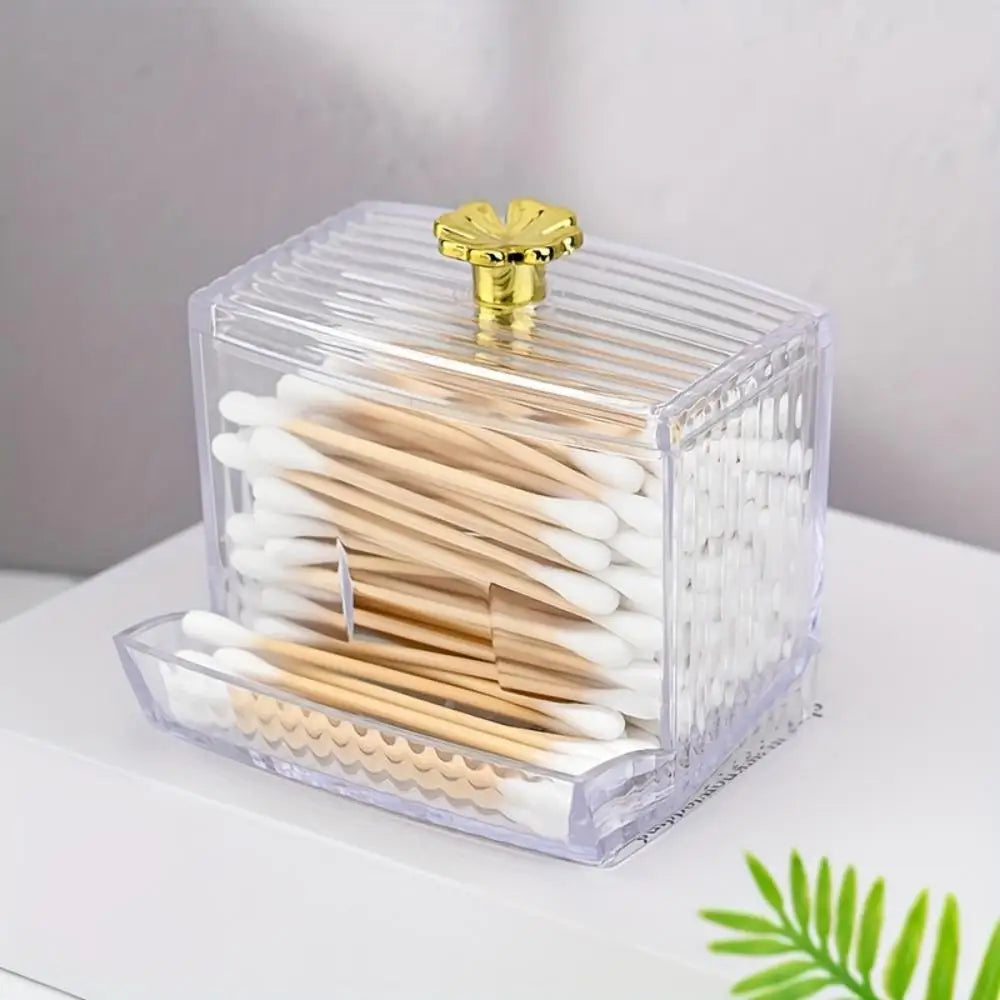 1pc Dispenser For Swab, Clear Plastic Apothecary Jar, Bathroom Canister Storage Box, Vanity Makeup Organizer With Lids Oasis Select