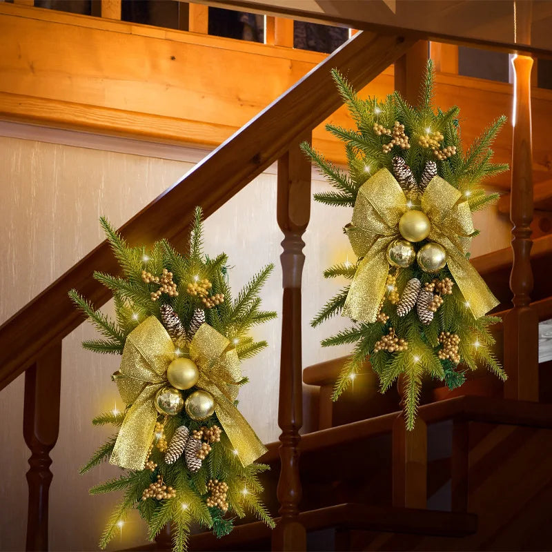 Christmas Wreath Bow Upside-down Tree Wreath Staircase Corridor Christmas Decoration Props Oasis Select