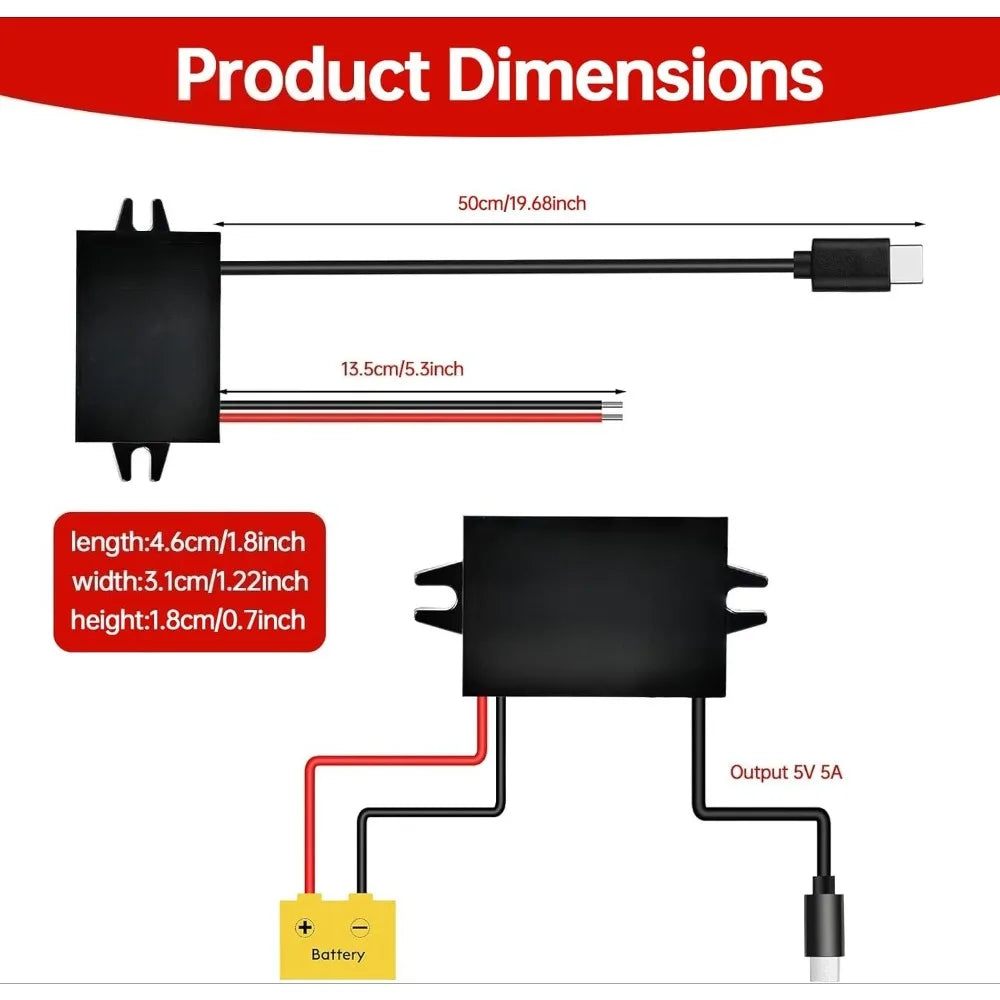 IP68 Waterproof DC/DC 12V/24V To 5V 5A 25W Buck Converter Type-C Output Power Adapter Suitable For Cars Trucks And Motorcycles Oasis Select