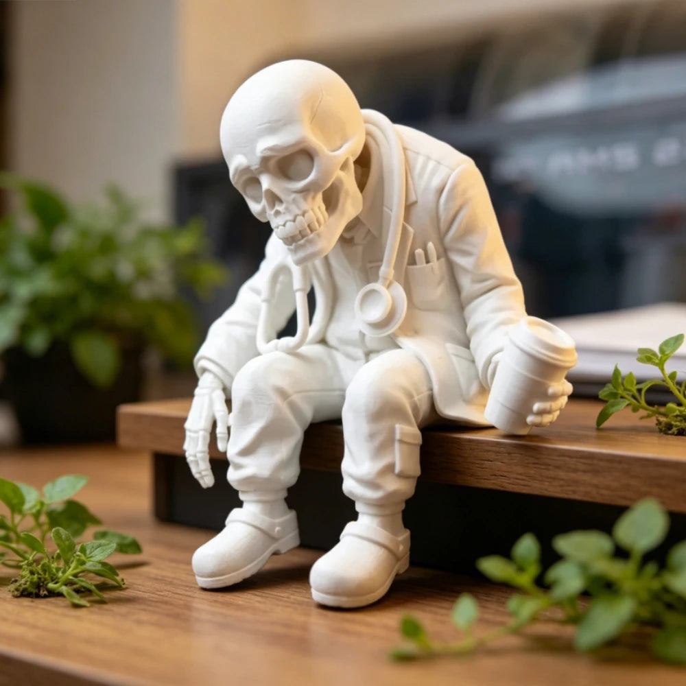 Funny Tired Medical Worker Statue Skeleton Doctor Figurine Medical Offices Desktop Ornament Decor Unique Gift for Nurses Doctors Oasis Select