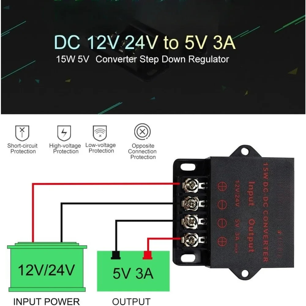 DC/DC Converter 12V 24V Step Down To 5V Regulator Regulated Power Supplies Transformer Converter For Car Truck RV Electronics Oasis Select