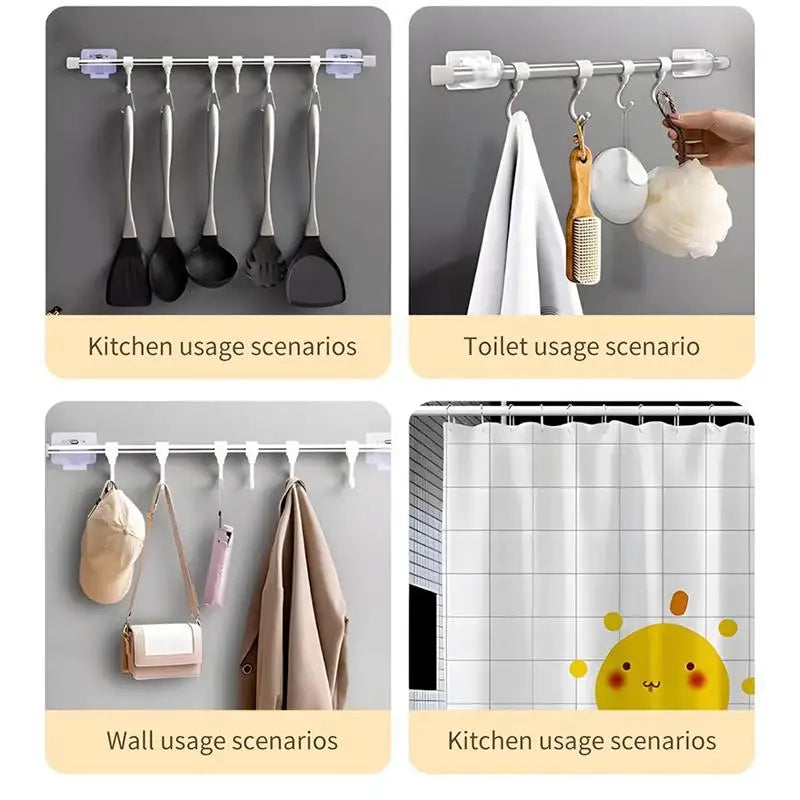 10pcs Curtain Rod Hook Punching-free Curtain Rod Rack Household Wall-mounted Bracket Clip Door Curtain Telescopic Curtain Hooks Oasis Select